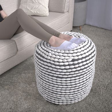 GOODSILO Water Resistant Cylindrical Pouf Ottoman with Geometric Pattern