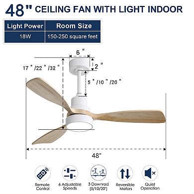 ELEMENT ACE 48 Inch Ceiling Fan with Light and Remote Control Wood Blades and Reversible DC Motor