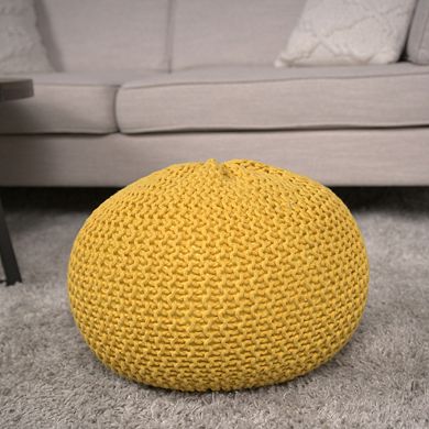 GOODSILO Knitted Cotton Round Pouf Ottoman Floor Cushion Decorative Home Accent