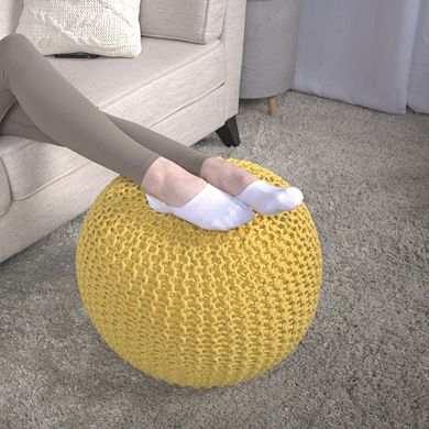 GOODSILO Knitted Cotton Round Pouf Ottoman Floor Cushion Decorative Home Accent