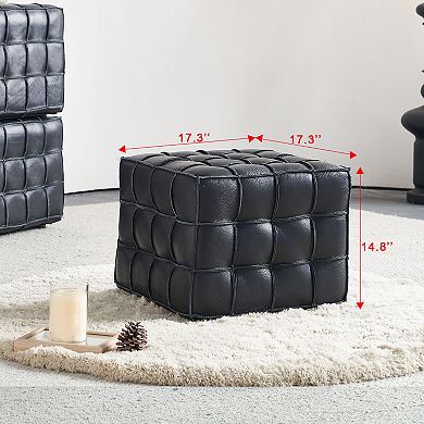 GOODSILO Genuine Leather Tufted Ottoman Footstool for Living Room Bedroom