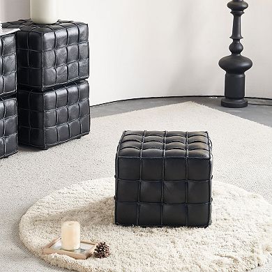 GOODSILO Genuine Leather Tufted Ottoman Footstool for Living Room Bedroom