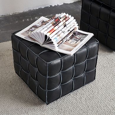 GOODSILO Genuine Leather Tufted Ottoman Footstool for Living Room Bedroom