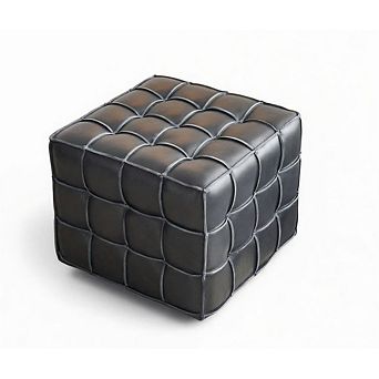 GOODSILO Genuine Leather Tufted Ottoman Footstool for Living Room Bedroom
