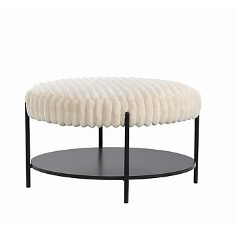 GOODSILO Round Upholstered Ottoman Coffee Table with Open Storage Shelf