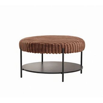 GOODSILO Round Upholstered Ottoman Coffee Table with Open Storage Shelf