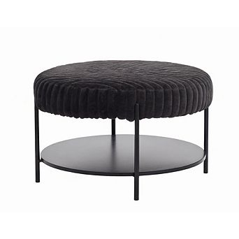 GOODSILO Round Upholstered Ottoman Coffee Table with Open Storage Shelf