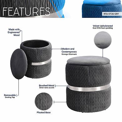 GOODSILO Modern Velvet Round Storage Ottoman Tufted Upholstered Footrest
