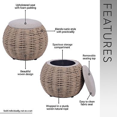 GOODSILO Natural Woven Storage Ottoman Bench for Home Organization