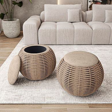 GOODSILO Natural Woven Storage Ottoman Bench for Home Organization