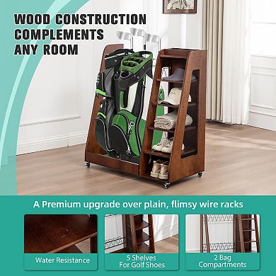 ELEMENT ACE Premium Wooden Golf Equipment Storage Rack for Two Full-Size Golf Bags