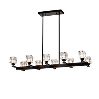 ELEMENT ACE Modern Linear Crystal Chandelier with Metal Frame for Dining Room Lighting