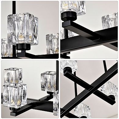 ELEMENT ACE Modern Linear Crystal Chandelier with Metal Frame for Dining Room Lighting