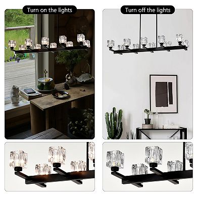 ELEMENT ACE Modern Linear Crystal Chandelier with Metal Frame for Dining Room Lighting
