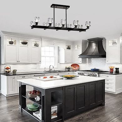 ELEMENT ACE Modern Linear Crystal Chandelier with Metal Frame for Dining Room Lighting