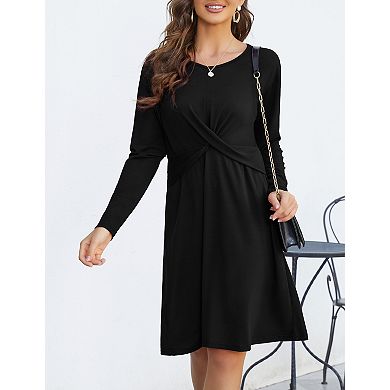 Women's A-Line Cocktail Dress with Long Sleeves Ruched Waist