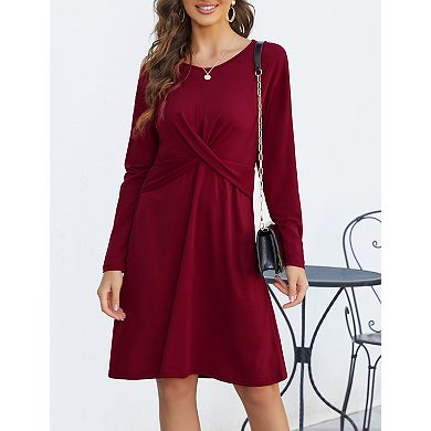 Women's A-Line Cocktail Dress with Long Sleeves Ruched Waist