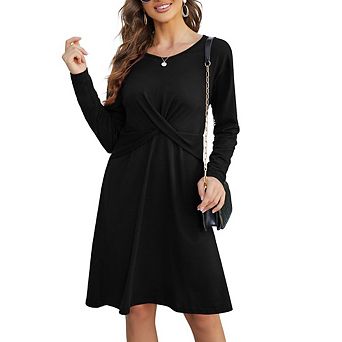 Women's A-Line Cocktail Dress with Long Sleeves Ruched Waist