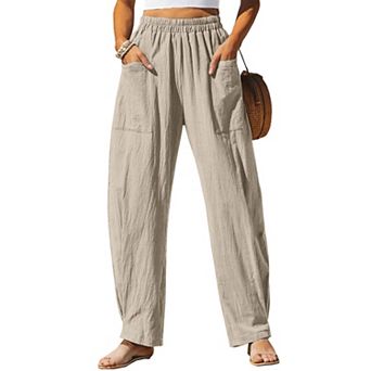 Womens Baggy Wide Leg Palazzo Pants Casual Loose Elastic Waisted Lounge Trousers with Pockets
