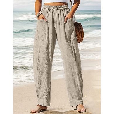 Womens Baggy Wide Leg Palazzo Pants Casual Loose Elastic Waisted Lounge Trousers with Pockets