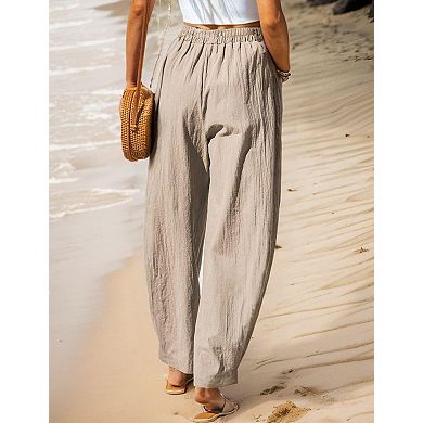 Womens Baggy Wide Leg Palazzo Pants Casual Loose Elastic Waisted Lounge Trousers with Pockets