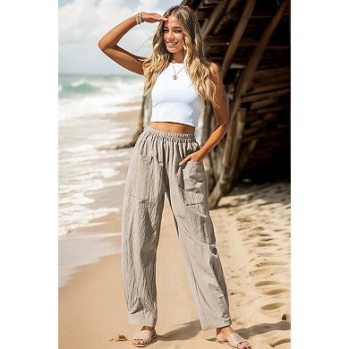 Womens Baggy Wide Leg Palazzo Pants Casual Loose Elastic Waisted Lounge Trousers with Pockets