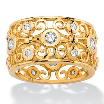 PalmBeach Jewelry 1 TCW Cubic Zirconia 18k Gold Plated .925 Sterling Silver Scroll Eternity Ring