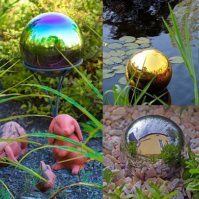 Rainbow Gazing Ball Stainless Steel Gazing Globe Mirror Sphere 1 Pcs