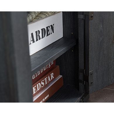 Nightstand with Charging Station, 20" Farmhouse End Table w/Groove Barn Door & Adjustable Shelf