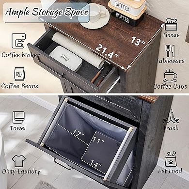 Farmhouse Tilt Out Laundry Hamper Cabinet, 10 Gallon Hidden Trash Can with Drawer, Wood Storage