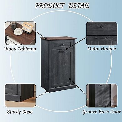 Farmhouse Tilt Out Laundry Hamper Cabinet, 10 Gallon Hidden Trash Can with Drawer, Wood Storage