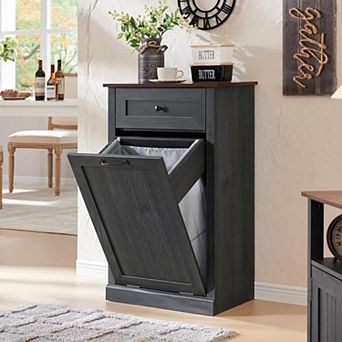 Tilt Out Laundry Hamper Cabinet, Hidden Trash Can Cabinet or Laundry Cabinet for Bathroom, Kitchen