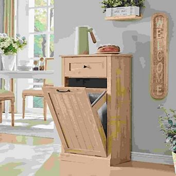 Tilt Out Laundry Hamper Cabinet, Hidden Trash Can Cabinet or Laundry Cabinet for Bathroom, Kitchen