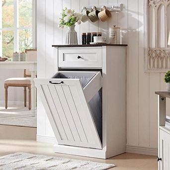 Tilt Out Laundry Hamper Cabinet, Hidden Trash Can Cabinet or Laundry Cabinet for Bathroom, Kitchen