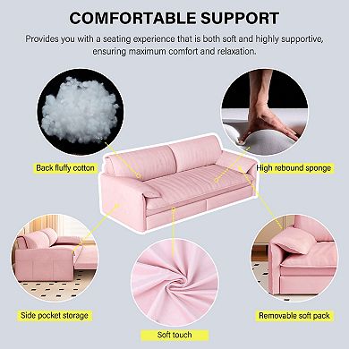 CEWOR 66" 3-in-1 Queen Pull Out Sofa Bed, Velvet Convertible Loveseat with Side Storage