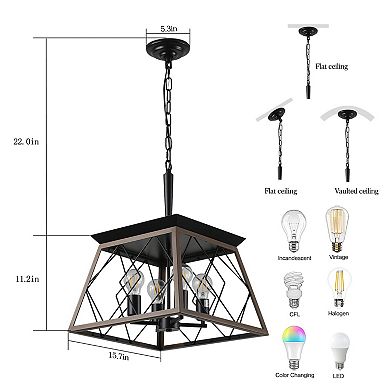ELEMENT ACE Industrial Metal Cage Four-Light Adjustable Hanging Pendant Lighting Fixture