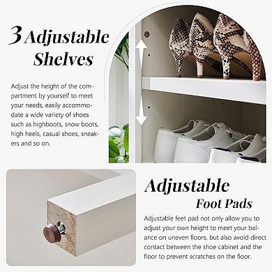 Arched Bookshelf, Modern Farmhouse Bookshelf Storage Cabinet w/Adjustable Shelves, Wood Bookshelf