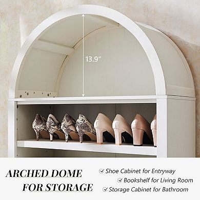 Arched Bookshelf, Modern Farmhouse Bookshelf Storage Cabinet w/Adjustable Shelves, Wood Bookshelf