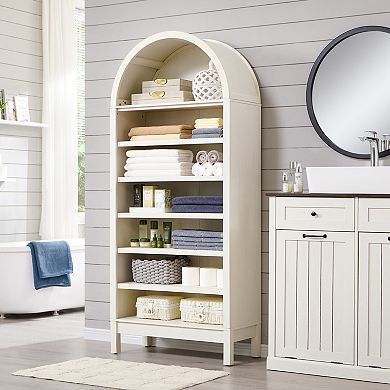 Arched Bookshelf, Modern Farmhouse Bookshelf Storage Cabinet w/Adjustable Shelves, Wood Bookshelf