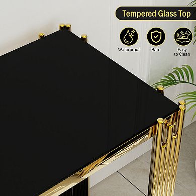 CEWOR 47" Steel Frame Tempered Glass Modern Console Table