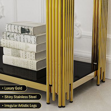 CEWOR 47" Steel Frame Tempered Glass Modern Console Table