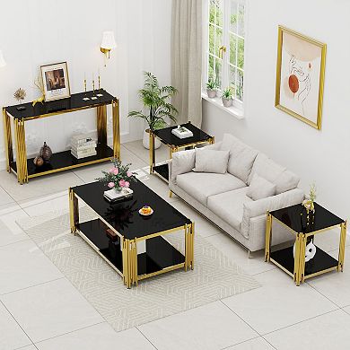 CEWOR 47" Steel Frame Tempered Glass Modern Console Table