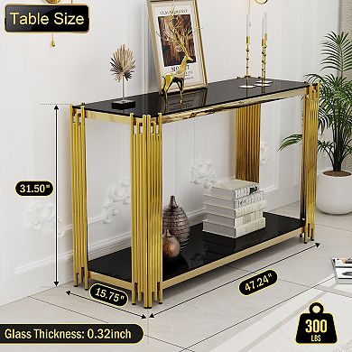 CEWOR 47" Steel Frame Tempered Glass Modern Console Table