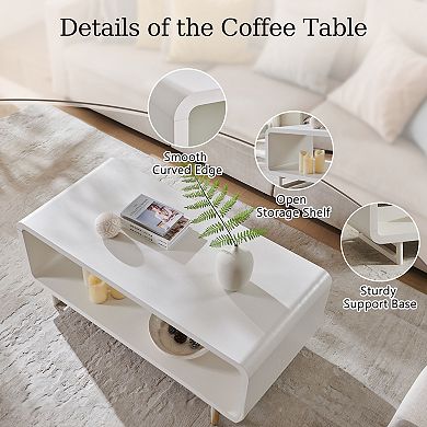 48" Coffee Table, Modern Coffee Table with Open Storage Compartment, Wood Rectangular Center Table