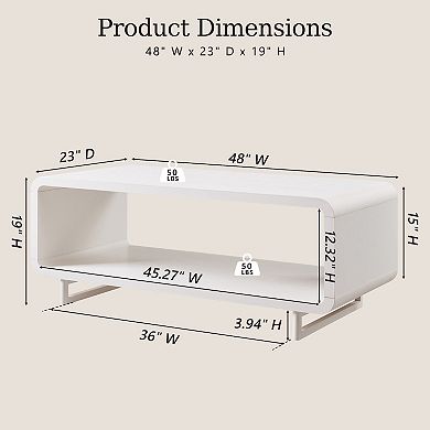 48" Coffee Table, Modern Coffee Table with Open Storage Compartment, Wood Rectangular Center Table