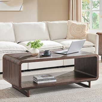 48" Coffee Table, Modern Coffee Table with Open Storage Compartment, Wood Rectangular Center Table