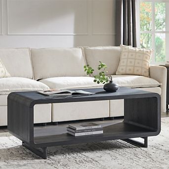48" Coffee Table, Modern Coffee Table with Open Storage Compartment, Wood Rectangular Center Table
