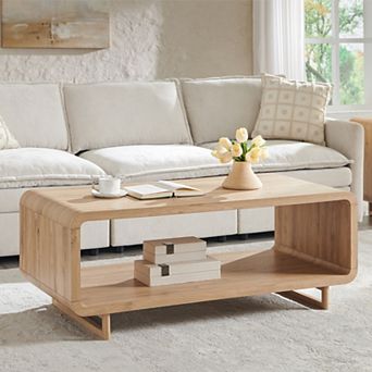 48" Coffee Table, Modern Coffee Table with Open Storage Compartment, Wood Rectangular Center Table
