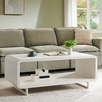 48" Coffee Table, Modern Coffee Table with Open Storage Compartment, Wood Rectangular Center Table