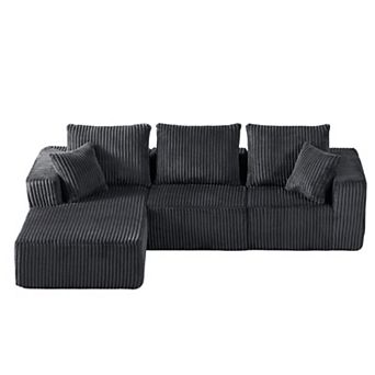 CEWOR 103" Left Armrest Modular Cloud Sectional Sofa, 4-Seater Corduroy Sectional Sofa, No Assembly